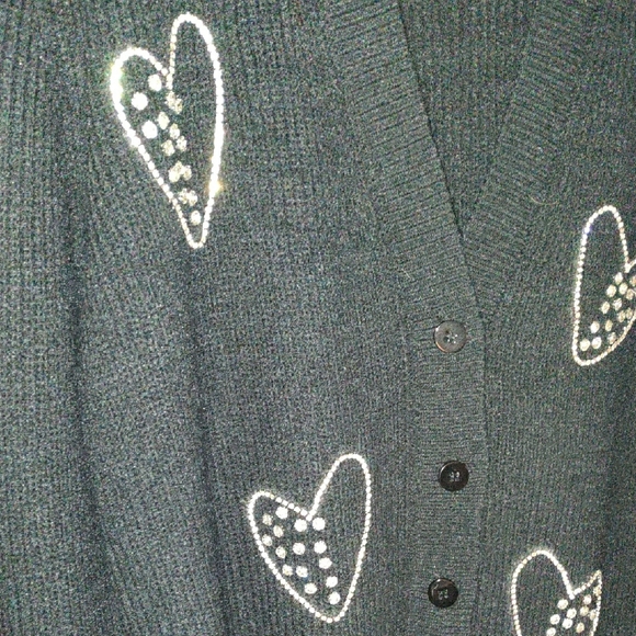 Black Long Sleeve Cardigan With Rhinestone Hearts - Picture 6 of 9